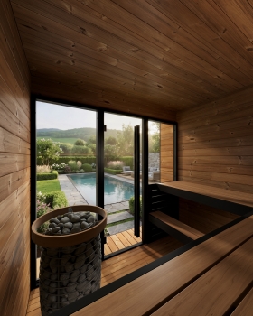 Fabius Outdoor-Sauna mit Thermo-Aspenholz-Bänken